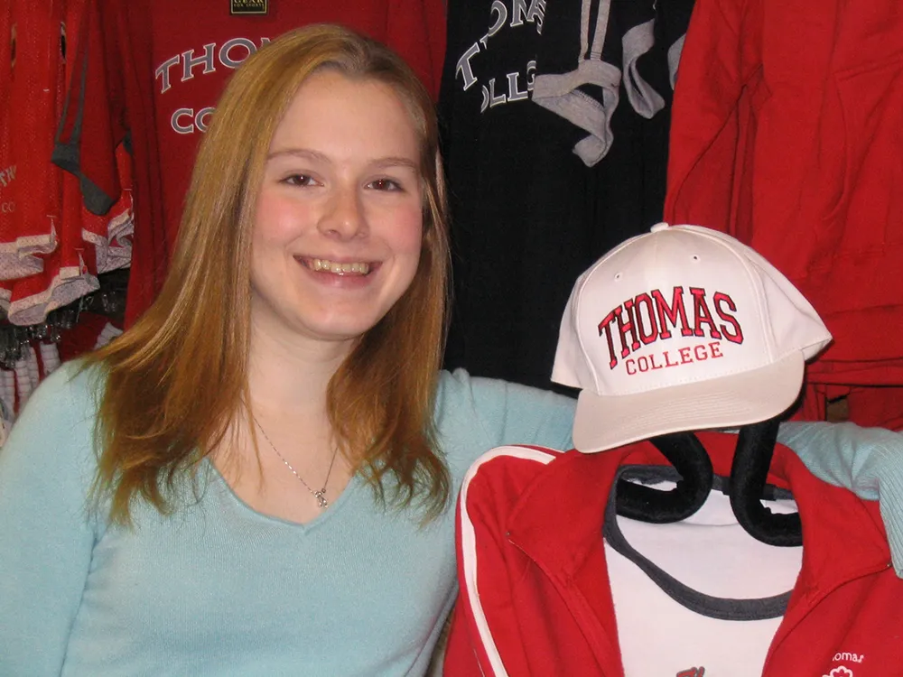 Jeannine Ross with Thomas College Gear!