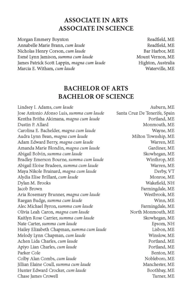 2023 Graduate List & Commencement Program Page 1