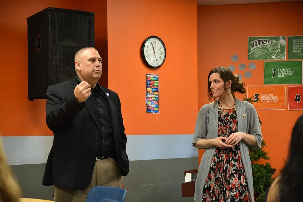 Steve Dyer and Tricia at New England Faith and Justice Summit talking about human trafficking prevention and education