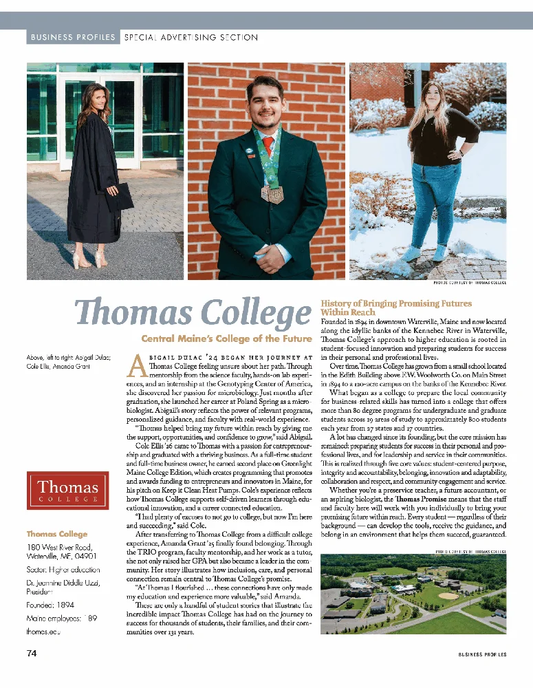 Mainebiz Magazine Thomas College Factbook Profile Page 1