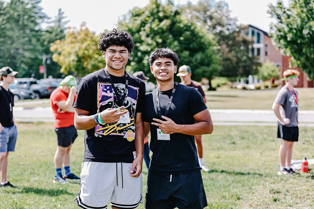 two new Thomas College students pose during new terrier day orientation