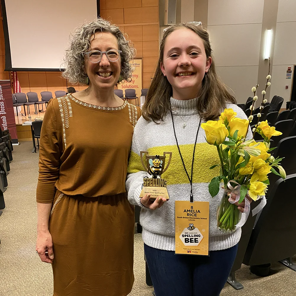 Jeannine Uzzi with Maine State Spelling Bee Winner
