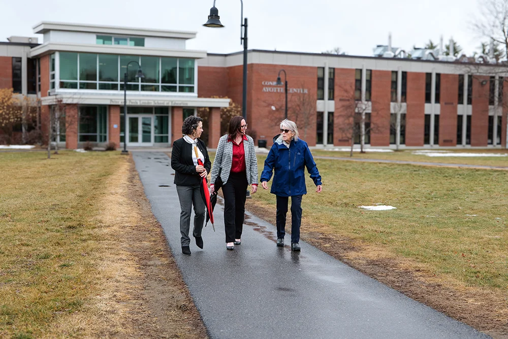 Laurah Brown on a tour of the college with advancement staff Megan DeWald and Erin Merrill