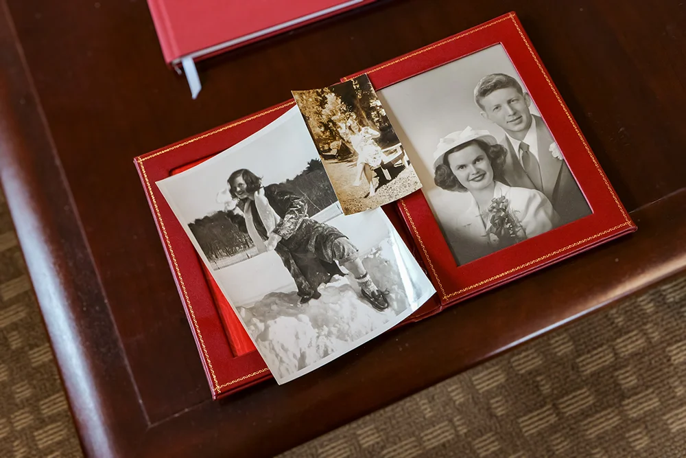 A picture of old photographs of Susan C Jacques during her time at Thomas in the 1940s