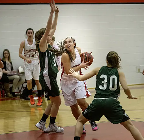 Thomas College women's basketball alumna Katie McAllister during her 1000 point game