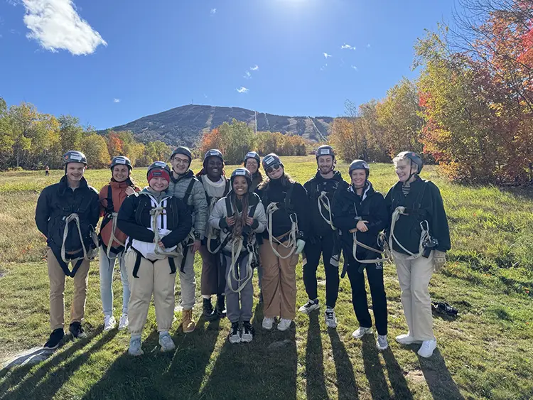Thomas College students at a GOAL ziplining adventure